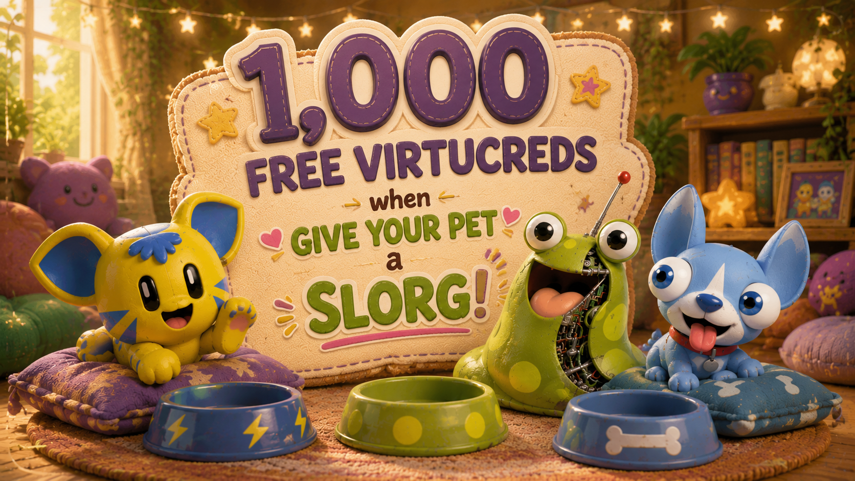1,000 free Virtucreds when you give your pet a Slorg!